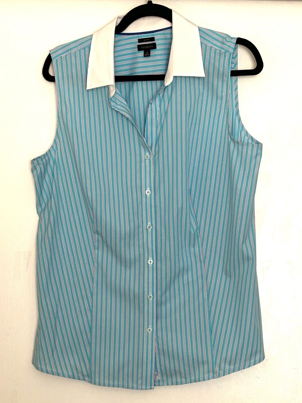 Talbots Non-Iron Perfect Shirt Castline Stripe Sleeveless Size 14 - Picture 2 of 5